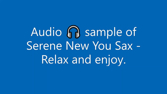 Audio sample of Serene New You Sax.  The sign is written in white lettering with a blue background and a gray headphones emoji.