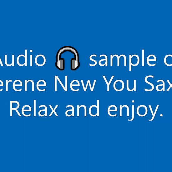 Audio sample of Serene New You Sax.  The sign is written in white lettering with a blue background and a gray headphones emoji.